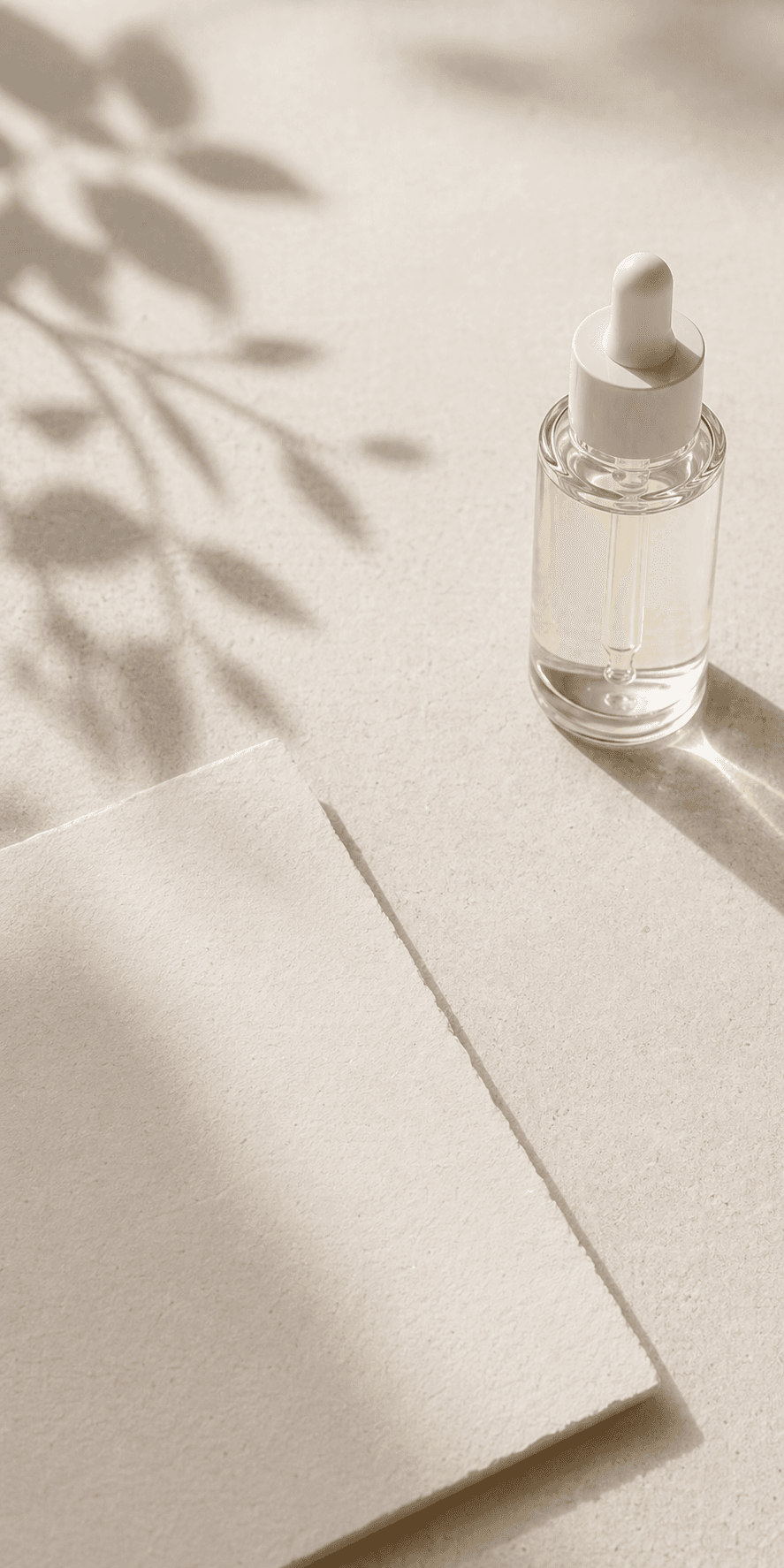 A calm editorial about-page still with one visible skincare bottle and a restrained process cue, built to signal reader-first public boundaries without office noise.