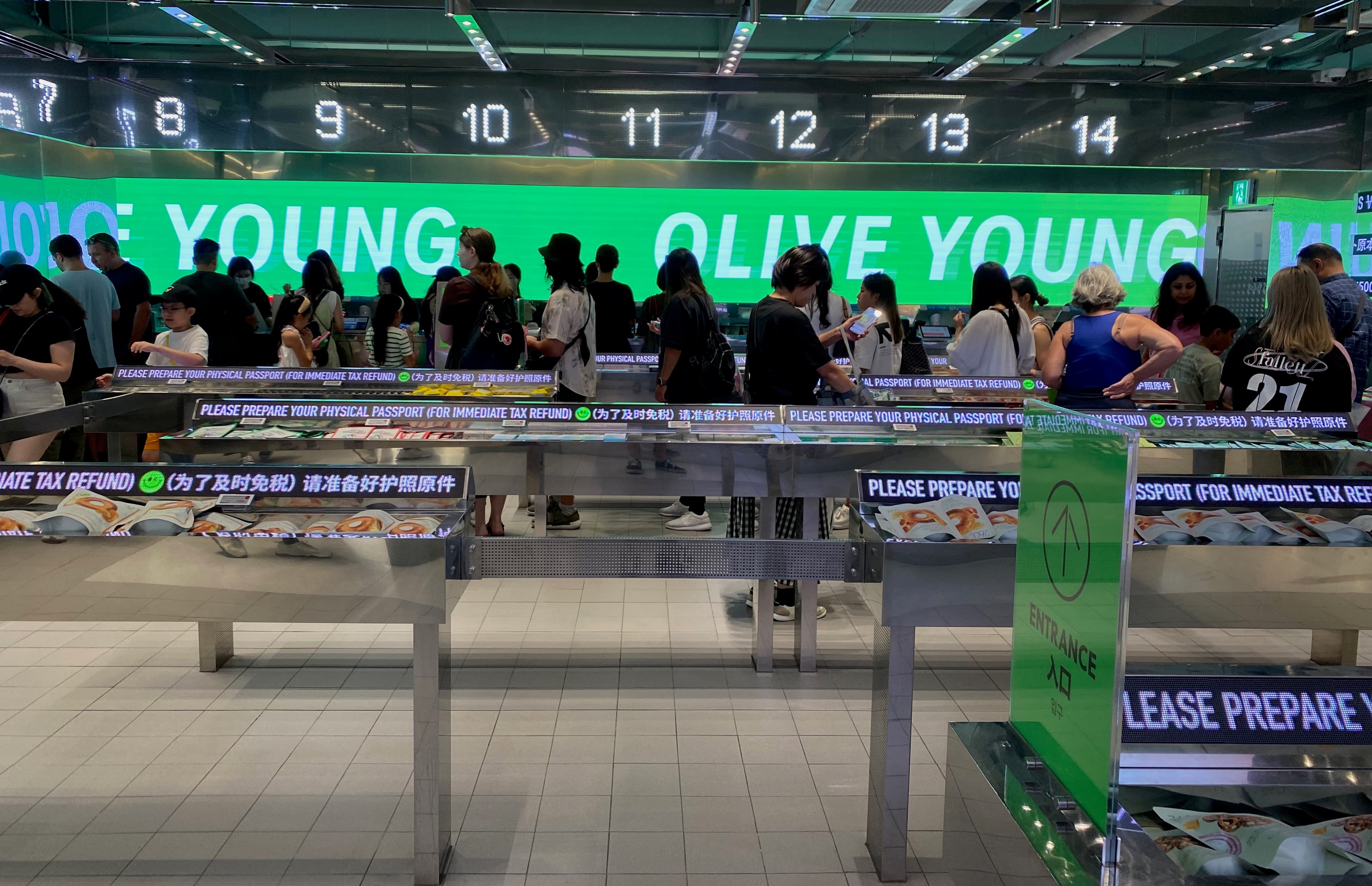 Interior scene from Olive Young Myeongdong in Seoul.